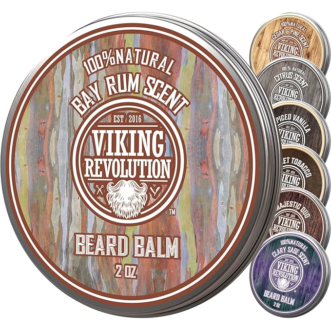 Viking Revolution Bay Rum Beard Balm - Beard Butter with Argan Oil & Jojoba Oil - Softener, Moisturizer & Wax for Men (2oz, 1 Pack)