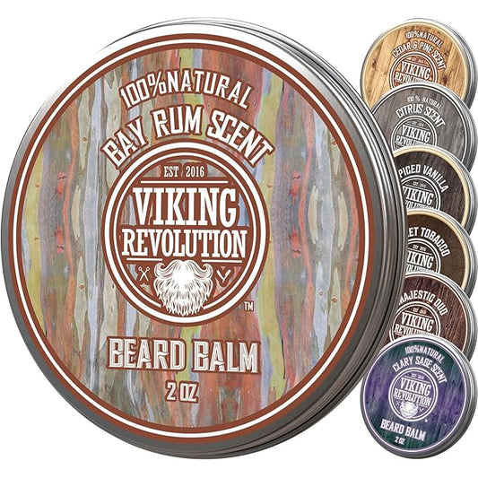 Viking Revolution Bay Rum Beard Balm - Beard Butter with Argan Oil & Jojoba Oil - Softener, Moisturizer & Wax for Men (2oz, 1 Pack)