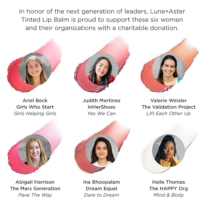 Lune+Aster Tinted Lip Balm - Girls Helping Girls - Vegan, antioxidant-rich vitamins C and E tinted lip balm provides a sheer customizable flush of color for soft, smooth lips