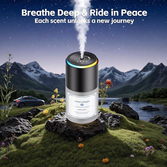 Car Air Freshener, Smart Car Air Freshener, Car Diffuser with 150 ML (5oz) Capacity Multi-fragrance,RGB Music Syncing Light, Auto On/Off (Cologne)