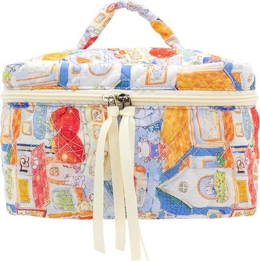 PAZIMIIK Quilted Makeup Bag Large Travel Zipper Soft Cosmetic Case for Women Girls Make Up,Little Bunny
