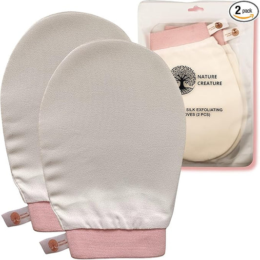 – Vegan Silk Exfoliating Glove (2pcs) for Face, Body, and Hands | Natural Body Scrubber for Dead Skin Removal | Exfoliating Mitt Eco-Friendly, Perfect for Spa, Bath, and Shower