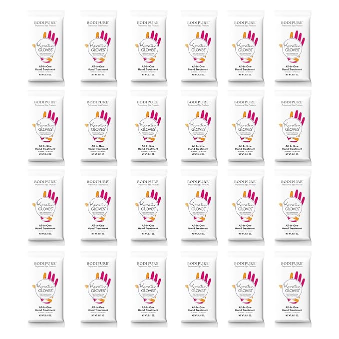 Bodipure All-In-1 Moisturizing Hand Mask Gloves (24 Pairs) – Keratin & Vitamin E Treatment for Dry Cracked Hands, Deep Hydration Repair Gloves, Strengthen Nails & Soften Cuticles, Spa Hand Care