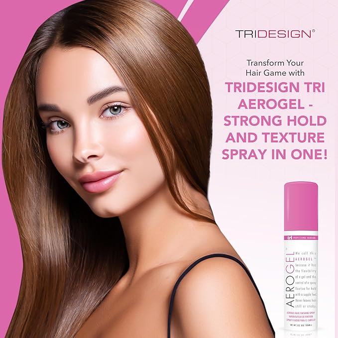 TRIDESIGN Aerogel Hairspray - Strong Hold Hair Finishing Spray for Volumizing & Control, Flexible Styling for All Hair Types, Non-Sticky and Scented - For Women and Men - Travel Size Pack of 1 (3 Oz)