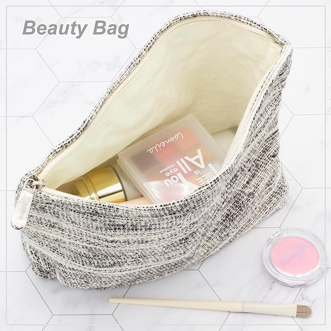 Makeup Bags for Purse Zipper Cosmetic Pouch Large Travel Canvas Make Up Organizer Tool Pouch for Women and Girls,Ripple Grey