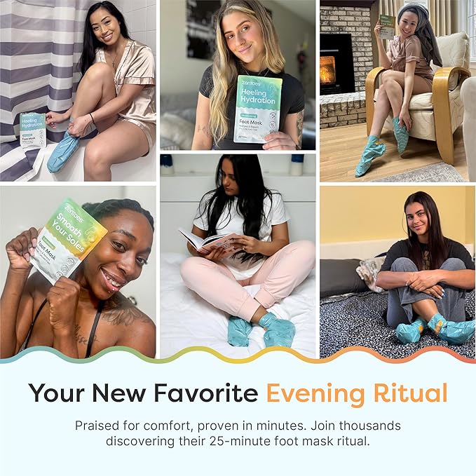 ZenToes Moisturizing Foot Mask for Dry Cracked Feet | Shea Butter, Jojoba Oil & Squalane Infused Hydrating Sheet Masks | Spa Experience At Home | Mess Free Design | Vanilla Citrus Scented, 3 Pairs