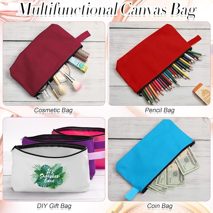 Reginary 60 Pieces Canvas Makeup Bags Bulk Cute Travel Cosmetic Pouch Multipurpose Blank Small Toiletry Bag DIY with Zipper for Women Teens Operation Christmas Gifts Items, 15 Colors(8.6 x 5 x 2 Inch)