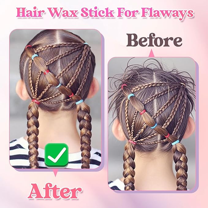 Hair Wax Stick, Slick Back Hair Brush, Wax Stick for Flyaways, Rat Tail Comb Edge Brush Hair Styling Tool Set Accessories for Women Girls(Black)