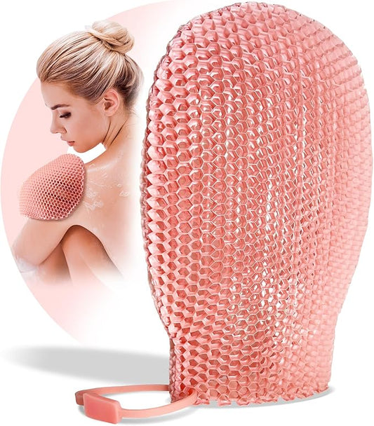 Bath Mitt - Exfoliating Glove, Honeycomb Body Scrubber,Massage Body Scrub Gloves for Home Spa,Mitt Sponges for Cleaning Body,Deep and Gentle,Fast foaming (Pink(Softer,Small Size,) New Version)