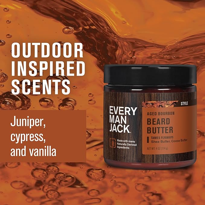 Every Man Jack Beard Butter- Aged Bourbon Fragrance - Hydrates and Styles Dry, Unruly Beards While Relieving Itch - Naturally Derived with Shea Butter and Coconut Oil - 4-ounce (2 Pack)