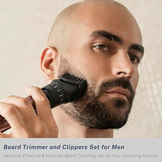 Beard Trimmer for Men Hair Clippers Set with Precise Dial Adjustable 20 Settings, All-in-One Electric Shavers Grooming Kit for Face Bald Head Nose Full Body, IPX7 Waterproof Wet/Dry, USB-C Charge Dock