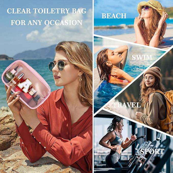 YOOLIFE Birthday Gifts | Initial Travel Makeup Bag Pouch, Clear Toiletry Bag for Women Travel Accessories Cosmetic Bag Skin Care for Teen Make Up Bags Birthday Gifts for Teacher Mom Pink B