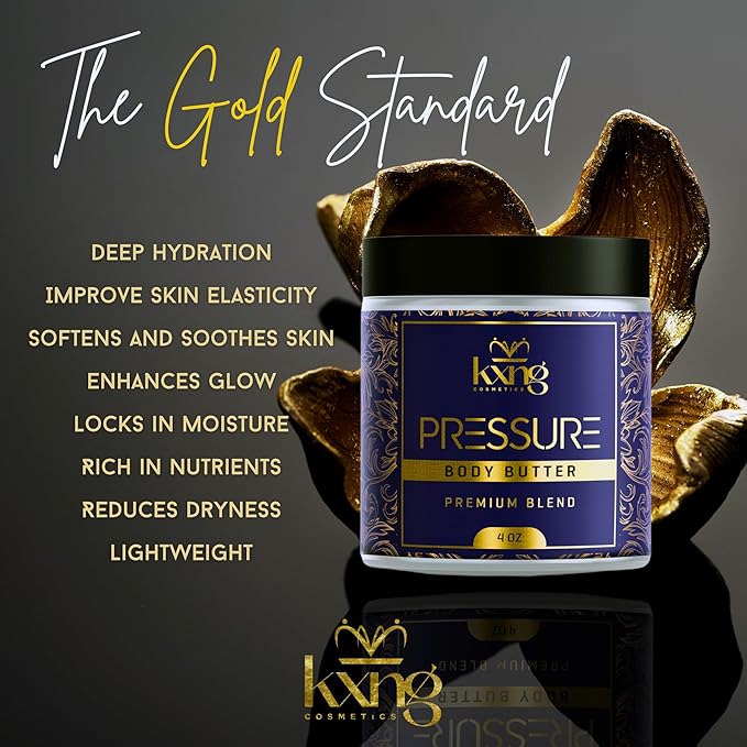 KXNG Cosmetics, Body Butter, Organic Skin Care for Men and Women, Body Moisturizer Lotions and Creams, Raw Shea Butter, Cocoa Butter, Mango, Coconut Oil, Hand, Foot, All Skin Types (Pressure)