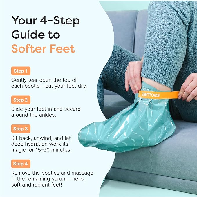 ZenToes Moisturizing Foot Mask for Dry Cracked Feet | Shea Butter, Jojoba Oil & Squalane Infused Hydrating Sheet Masks | Spa Experience At Home | Mess Free Design | Vanilla Citrus Scented, 1 Pair