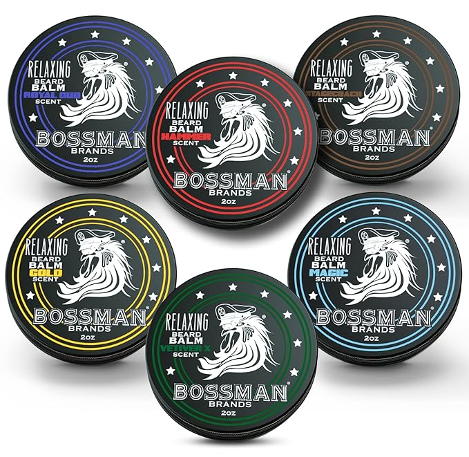Bossman Beard Balm Variety Pack - Beard Grooming, Growth and Care Kit - Softener and Moisturizer - All 6 Scents