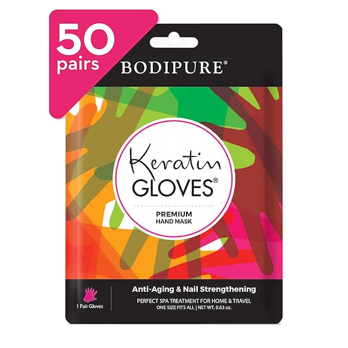 Bodipure Premium Hand Mask Keratin Gloves | Moisturizing Gloves for Dry Hands & Nail-Strengthening & Cuticle Softening | Spa Experience at Home | Chemical Free & For All Skin Types | 50 Pairs