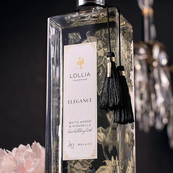 Lollia Elegance Bubble Bath, White Amber and Mirabelle, 24.8 oz Bubble Bath for Women, Bubbling Skin Care, Luxury Beauty for Body, at Home Spa Experience