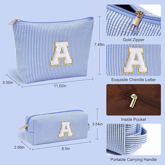 YOOLIFE Initial Makeup Bag | Makeup Bag | Travel Cosmetic Bag | Birthday Gifts for Girls | Teen Girl Gifts Trendy Stuff | Birthday Gifts for 4 5 6 7 8 9 10 11 12 13 Year Old Girls | Blue M