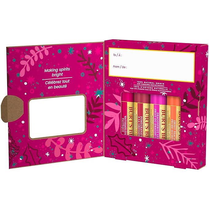 Burt's Bees Lip Balm Gift Set, Beeswax Bounty Fruit Mix, Perfect Lip Balms for Holiday Gift Baskets, 4-Pack, 0.15 oz.