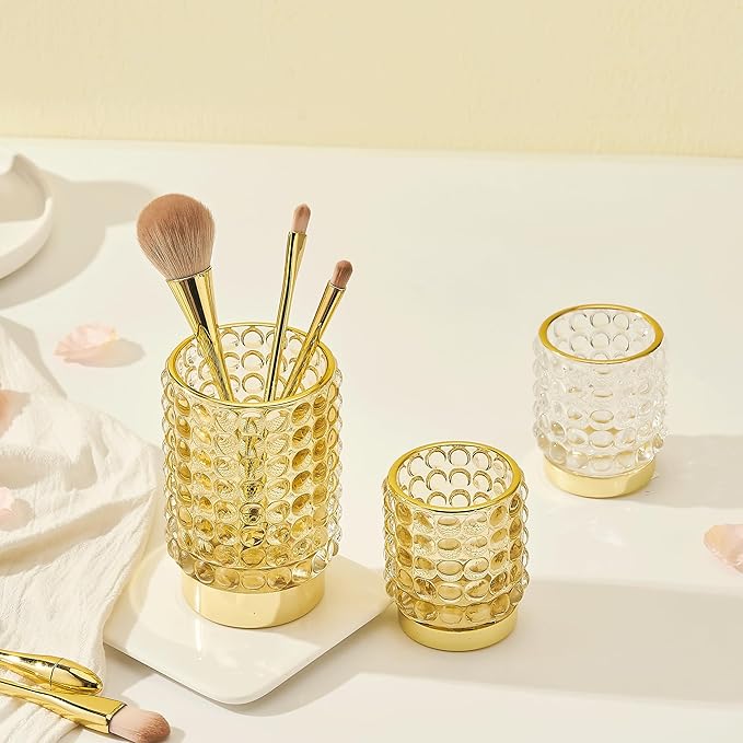 Makeup Brush Holder Organizer,Toothbrush Holders,Desk Pen Pencil Holder,Multifunctional Vintage Glass Brush Cup(A38-4-US/Clear/S)