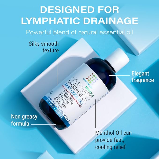 Lymphatic Drainage Massage Oil with Arnica & Coconut Oil, Cooling Menthol for Relief, Post Surgery Recovery & Lipedema, Liposuction, 360 Lipo, BBL, Tummy Tuck, Fibrosis Treatment, 8.5 Oz