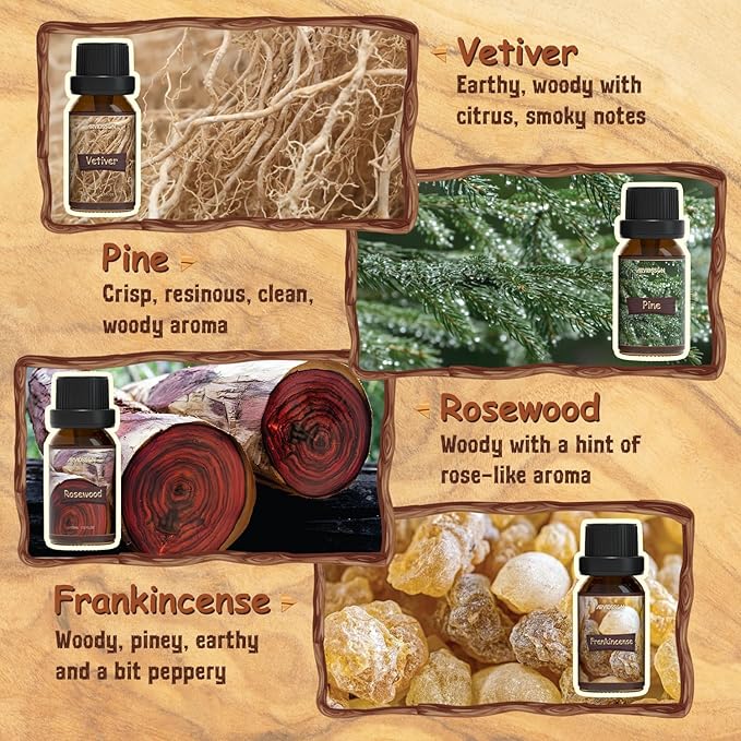 Woody Essential Oils Set, ARVIDSSON Natural Fragrance Oils Gift Set, 12 x 10ml Woodsy Essential Oil for Diffuser - Cedarwood, Sandalwood, Pine, Cypress, Frankincense, Juniper Berry, Clove