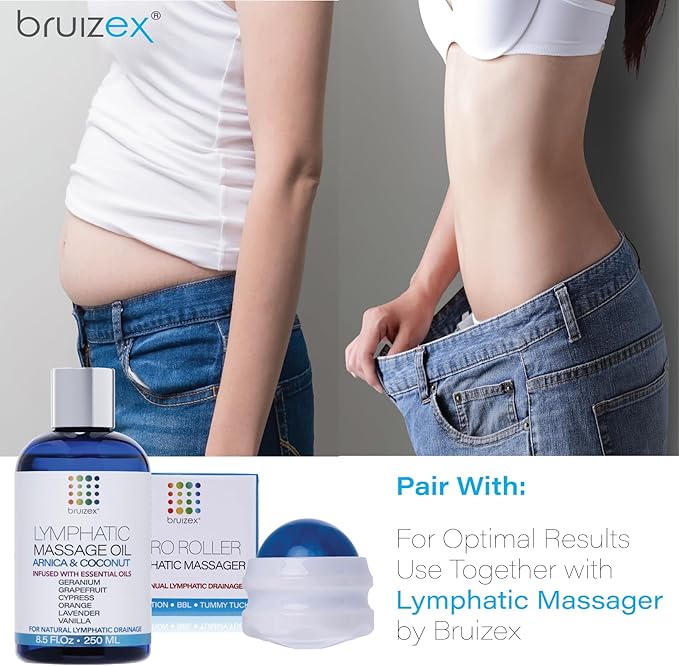 Lymphatic Drainage Massage Oil with Arnica Oil & Coconut for Post Surgery Recovery & Lymphatic Drainage Massager, Liposuction, 360 Lipo, BBL, After Tummy Tuck Surgery Items, Fibrosis Treatment, 8.5 Oz