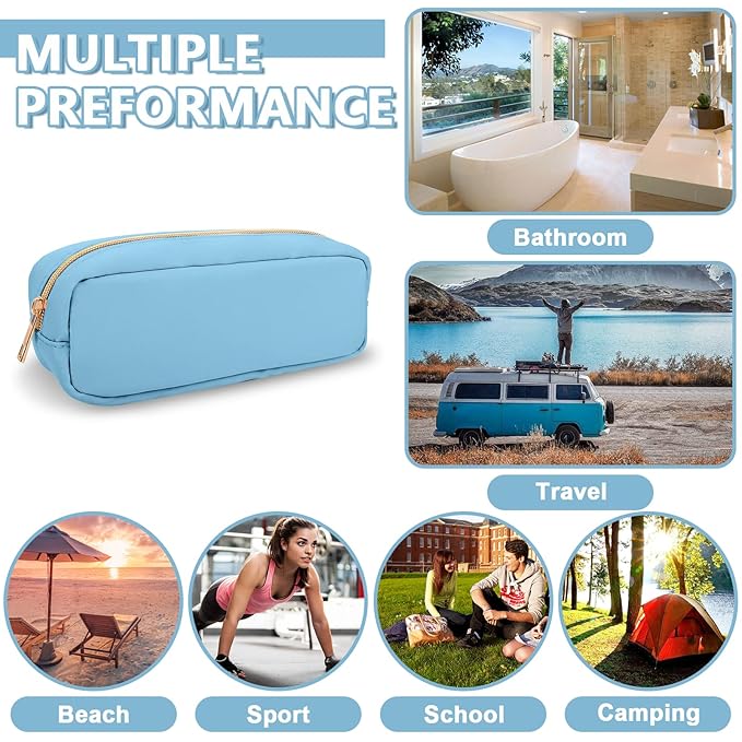 Small Pencil Case Makeup Bag for Purse, Cute Pencil Pouch Preppy Nylon Makeup Brush Bag with Zipper , Girls Portable Stationery Storage Case Small Pen Bag for Office School College(Slim-Periwinkle)