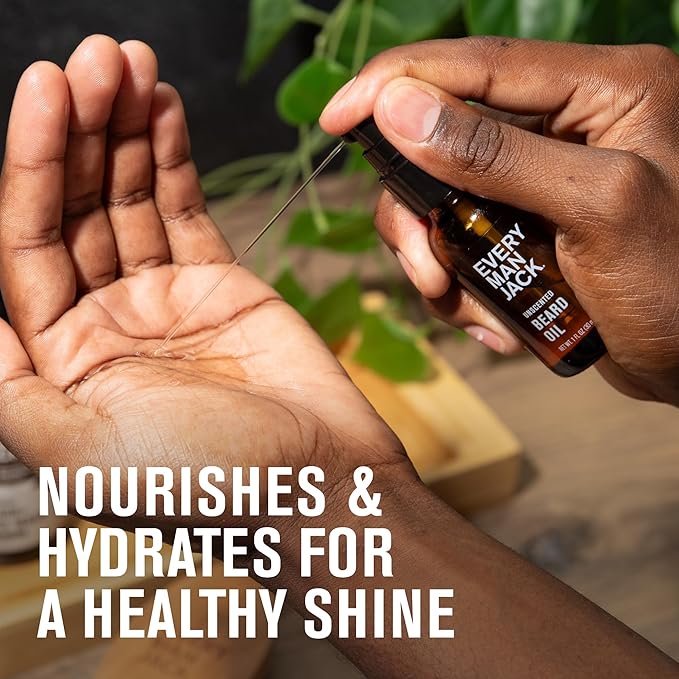 Every Man Jack Unscented Beard Oil for Men - Fragrance Free for Sensitive Skin - Naturally Moisturizes and Softens Beard w/Shea Butter & Argan Oil - 1 fl oz