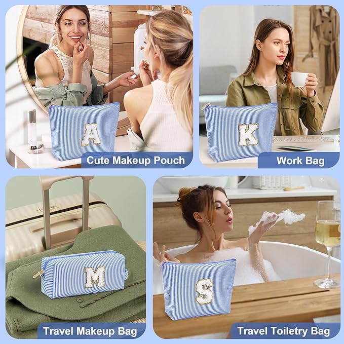 YOOLIFE Personalized Initial Makeup Bag - Travel Cosmetic Bag for Mom, Niece, Teen Girl Birthday Gifts