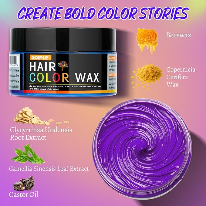 4oz Temporary Hair Color Wax for Men Women Kids Daily Party Cosplay Christmas DIY Washable Hair Chalk Natural Instant Hair Color for Women Temporary Hair Dye for Children (Blue&Purple&Pink&Green 4pcs)