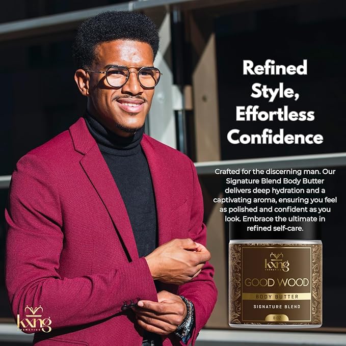 KXNG Cosmetics, Body Butter, Organic Skin Care for Men and Women, Body Moisturizer Lotions and Creams, Raw Shea Butter, Cocoa Butter, Mango, Coconut Oil, Hand, Foot, All Skin Types (Good Wood XL)