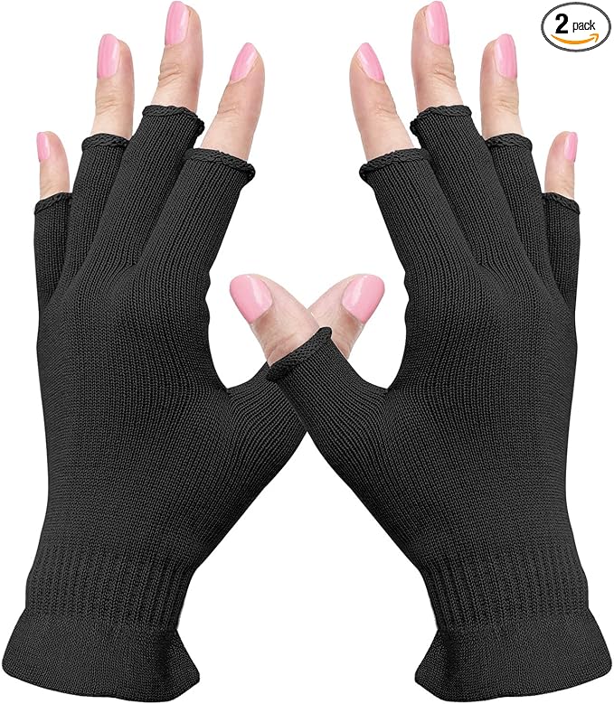 MIG4U Fingerless Moisturizing Gloves, Half Finger Touchscreen Beauty Glove for Eczema, SPA, Dry Hands, Skin Treatment, Summer Sun UV Protection (L/XL, Black-1 Pair)