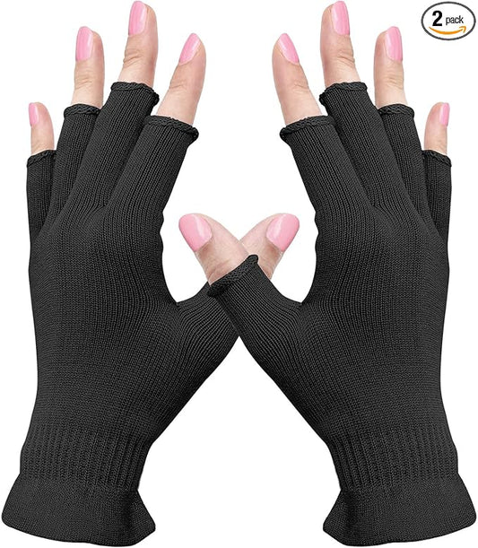 MIG4U Fingerless Moisturizing Gloves, Half Finger Touchscreen Beauty Glove for Eczema, SPA, Dry Hands, Skin Treatment, Summer Sun UV Protection (L/XL, Black-1 Pair)