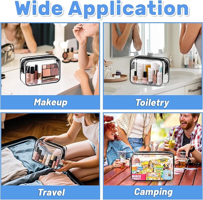 4 Pieces Clear Cosmetic Bags Bulk TSA Approved Toiletry Bag for Travel PVC Waterproof Clear Makeup Pouch with Zipper for Men and Women Carry-on Travel Essentials