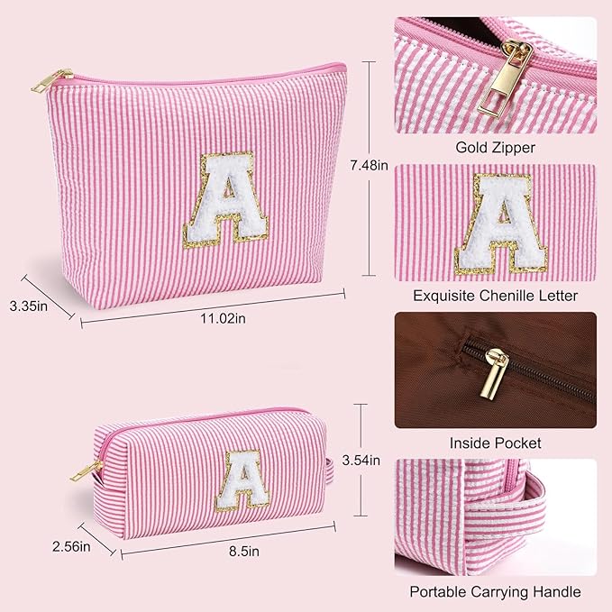 YOOLIFE Birthday Gifts for Women Girls - Personalized Initial Cute Pink Makeup Bags Cosmetic Bag Make Up Bag Toiletry Pouch Gift for Women Her Friend Mom Teacher Sister Teenager Female Bridesmaids