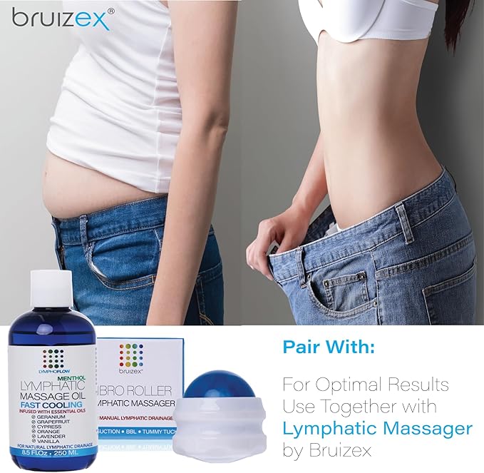 Lymphatic Drainage Massage Oil with Arnica & Coconut Oil, Cooling Menthol for Relief, Post Surgery Recovery & Lipedema, Liposuction, 360 Lipo, BBL, Tummy Tuck, Fibrosis Treatment, 8.5 Oz