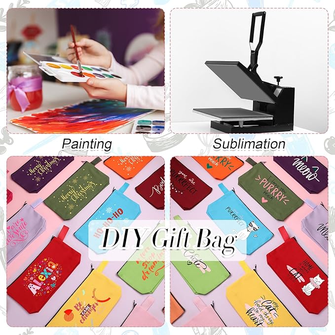 Reginary 60 Pieces Canvas Makeup Bags Bulk Cute Travel Cosmetic Pouch Multipurpose Blank Small Toiletry Bag DIY with Zipper for Women Teens Operation Christmas Gifts Items, 15 Colors(9.8 x 5 x 2 Inch)