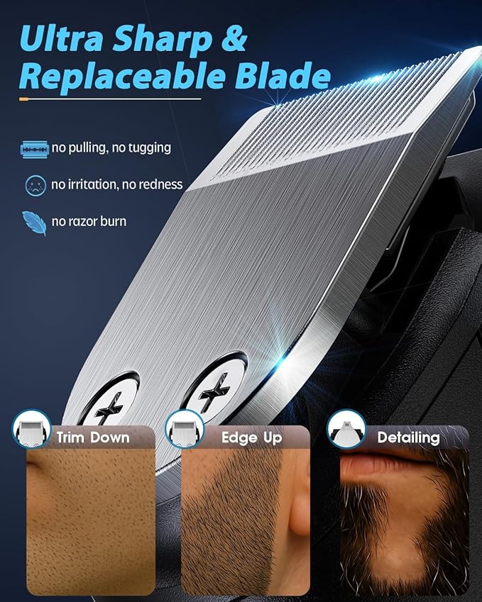 40 Precisions Electric Beard Trimmer for Men, Mens Grooming Trimmer for Beard, Mustache, Face and Ear Hair, Multi-Series Clipper, Waterproof, USB C Charging, Soft Pouch (Blue + Black)