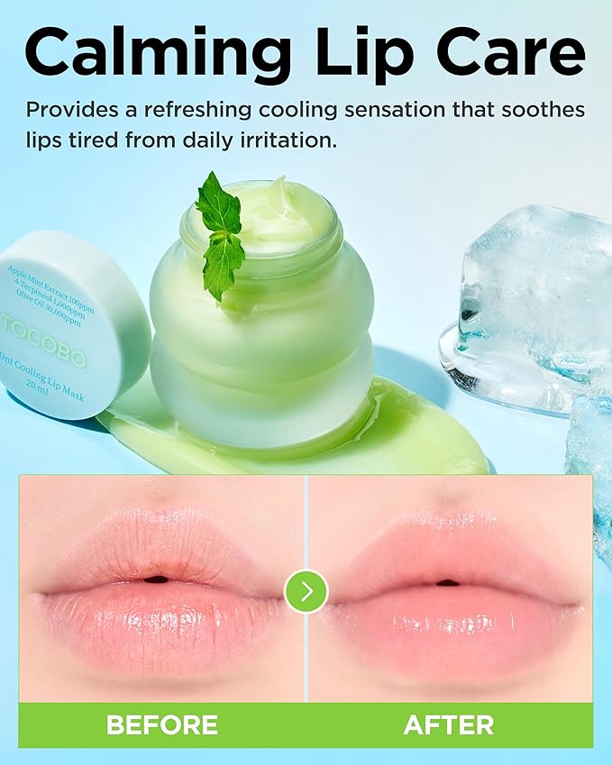 TOCOBO Mint Cooling Lip Mask – Korean Overnight Lip Treatment with Apple Mint, Tea Tree & Olive Oil – Soothing, Hydrating, Refreshing Balm – Soft Melting Texture, Fresh Herb Scent, 0.5 oz.