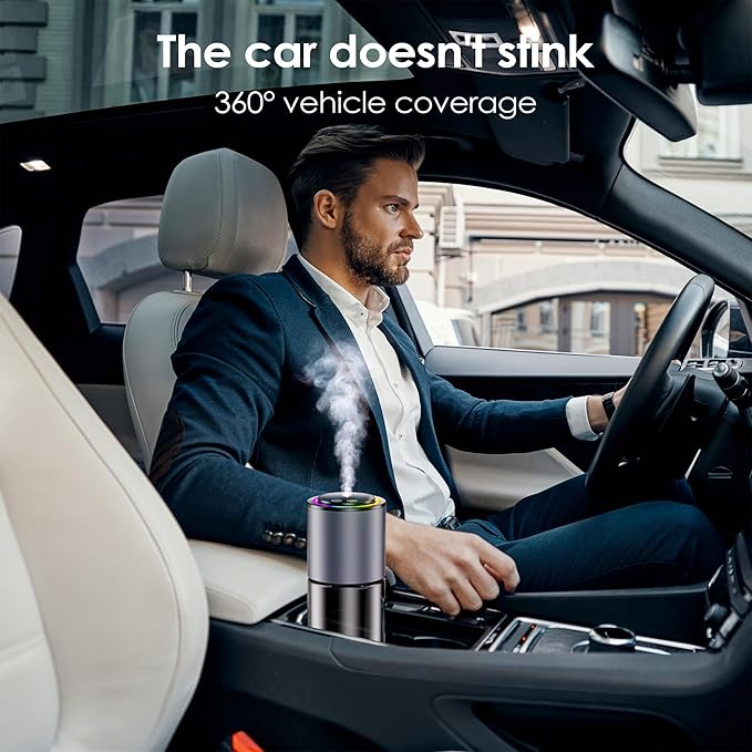 Smart Car Air Freshener, Car Air Freshener, Diffuser 150ml Capacity for 6 Months, Auto On/Off, 3 Adjustable Modes, RGB Music Syncing Light, Perfect for CAR,Bedroom and Office (Angels)