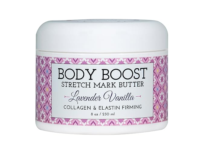 Body Boost Lavender Vanilla Stretch Mark Butter 8 oz.- Treat Stretch Marks and Scars- Pregnancy and Nursing Safe- with Shea Butter
