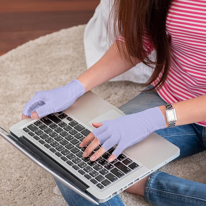 Geyoga 6 Pairs Fingerless Moisturizing Gloves Eczema Cotton Gloves for Adults Half Finger Touchscreen Lotion Overnight Dry Hands for Women Sleeping(Mauve)