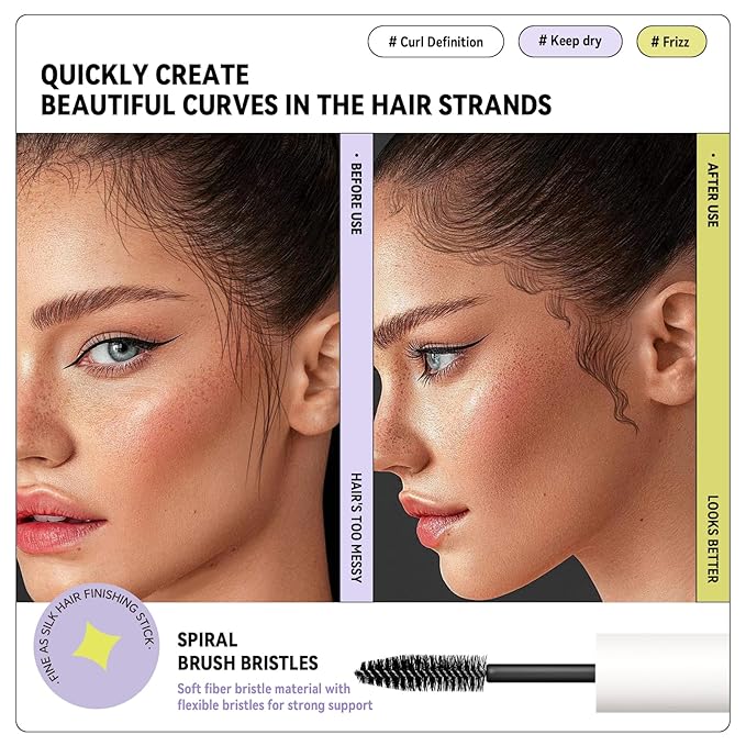 BestLand Double-Head Hair Finishing Stick – Non-Greasy Flyaway Tamer with Mascara Brush & Comb Tip, Styling Gel Wax Stick for Bangs & Baby Hair Control