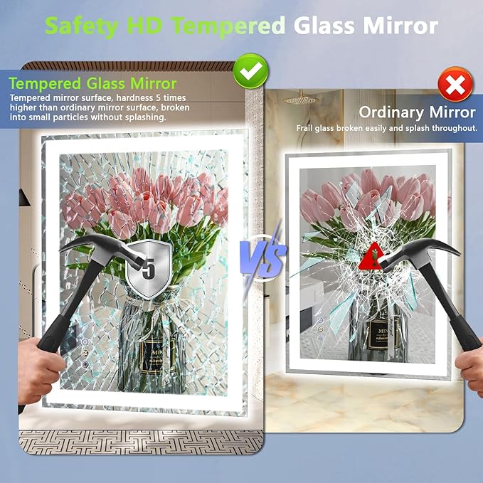 24"x 32" LED Mirror for Bathroom, Front and Backlit Controlled Separately LED Wall Vanity Mirror, LED Vanity Mirror with Lights, Stepless Dimmable, Anti Fog, Tempered Glass, Memory (UL ETL)