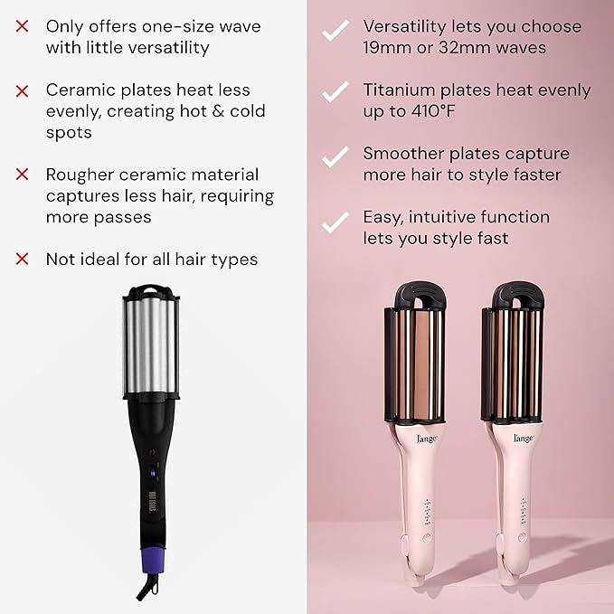 L'ANGE Hair VersaWaver Adjustable Titanium Waver | Pick 19mm or 32mm Waves with 1 Tool | Titanium 3-Barrel Waving Tool | Cool Tip Also Rotates Barrel to Change Wave Lengths (Blush)