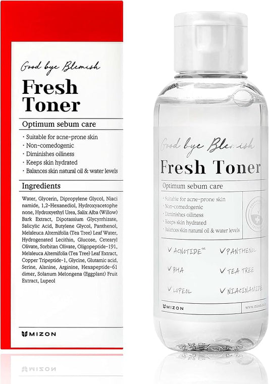 MIZON Goodbye Blemish Fresh Toner, BHA, Niacinamide for Excessive Sebum, Troubled Skin, Acne Treatment, Breakout Treatment, Korean Skincare, Acne Spot Treatment, Smooth Skin (120ml/4.05 fl. oz.)