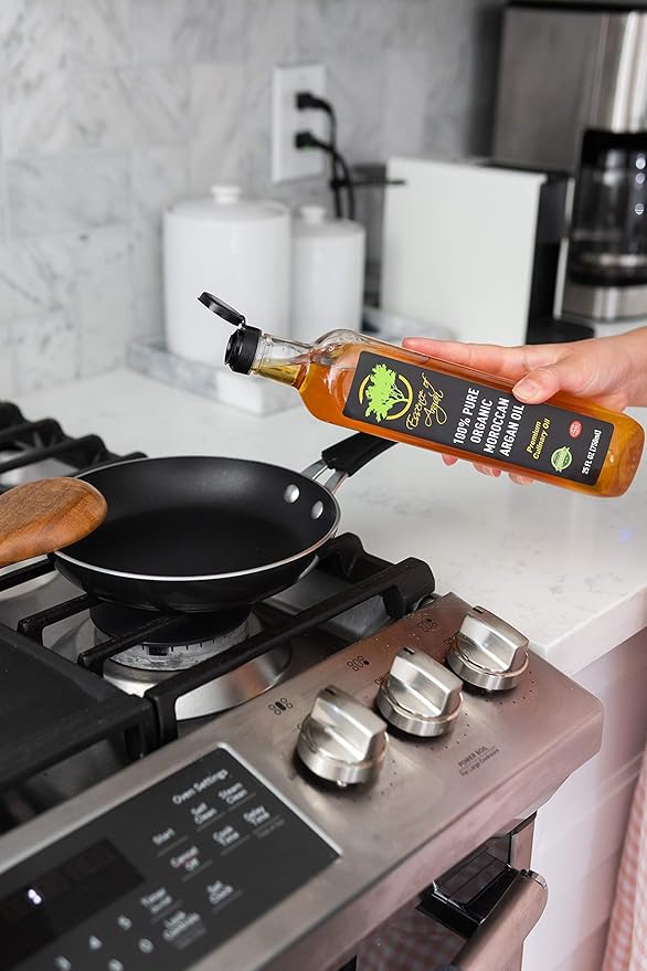 Essence of Argan Organic Moroccan Argan Oil for Cooking 8 Ounces - USDA Approved, Eco-Certified Organic Argan Oil with Rich Nutrients - Premium Culinary Oil & Keto Dressing with Toasted Nutty Flavor