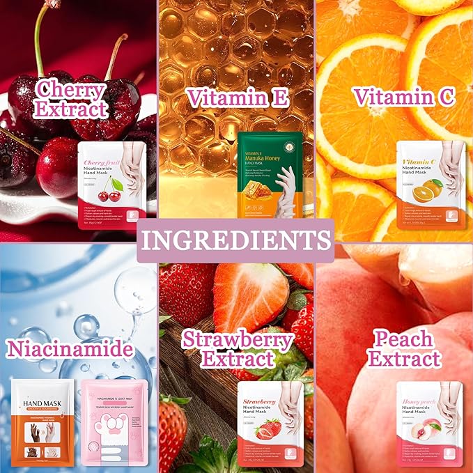 Hydrating Hand Masks, 6PCS Hand Mask Moisturizing Gloves for Men Women, Smooth Long Lasting Soft Exfoliating Hand Peeling Spa Mask Moisturizer Beauty Gift Set for Dry Cracked Rough Dull Hands（G)