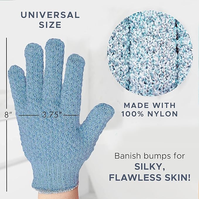 Exfoliating Glove (4 pcs, 2 Pairs) - Heavy Shower Gloves for Body Scrub, Exfoliates & Removes Dead Skin